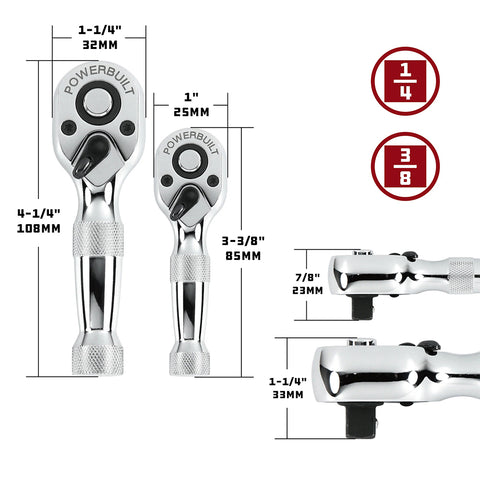 Powerbuilt 2pc 1/4Dr & 3/8Dr Stubby Ratchet Set