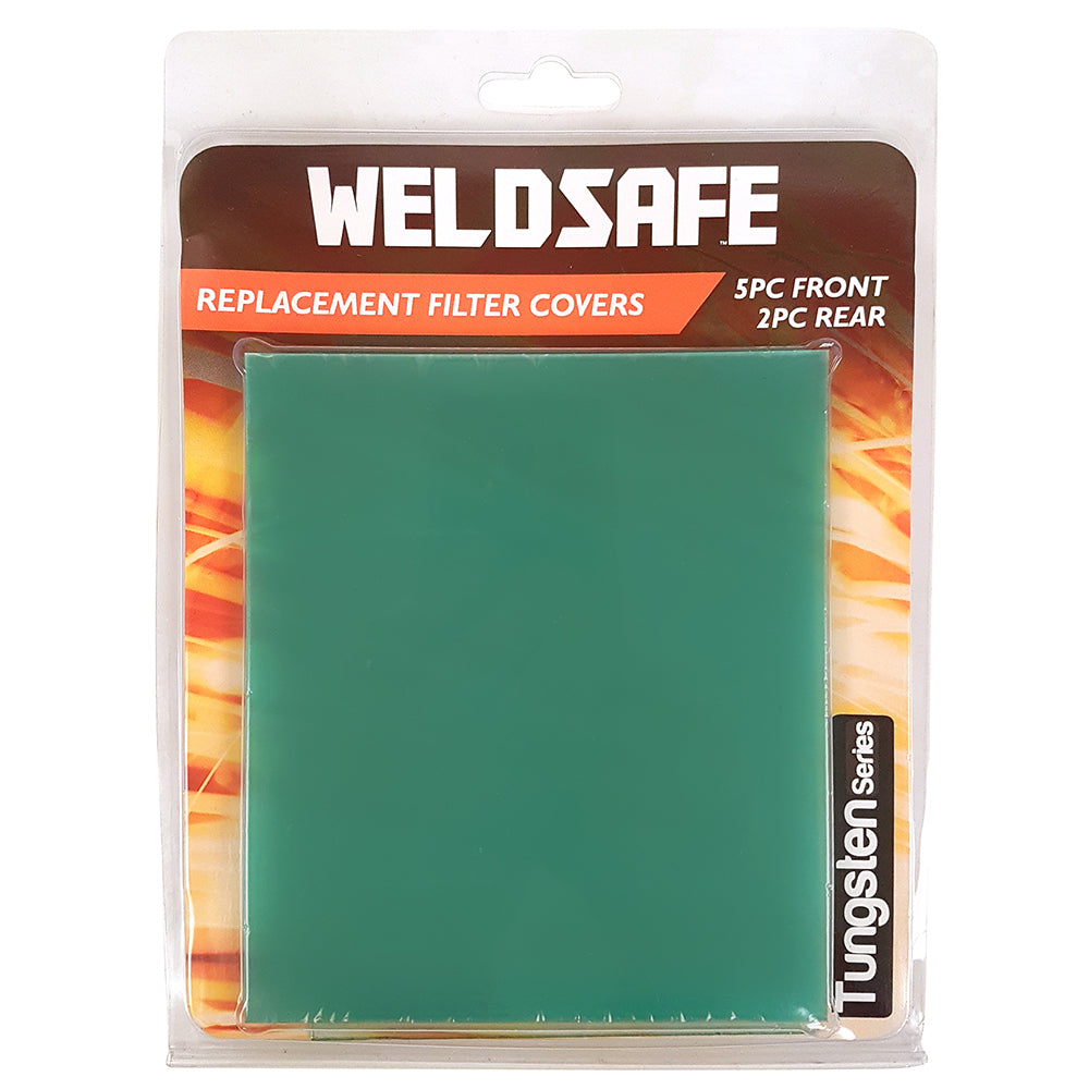 WELDSAFE 7PK WELDING HELMET SPARE FILTER COVERS 5X FRONT 2X REAR - TUNGSTEN